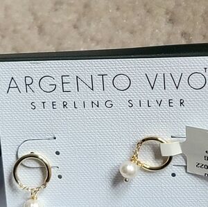 NWT Argento Vivo Sterling Silver 14KT Gold-Plated Huggie Hoop Pearl Earrings